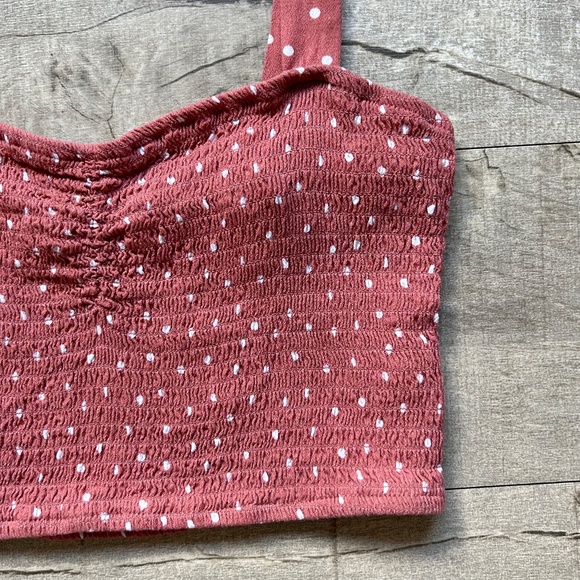 Pacsun Lottie Moss Pink White Polkadot Smocked Crop Top Festival Boho Retro MED - Picture 5 of 15